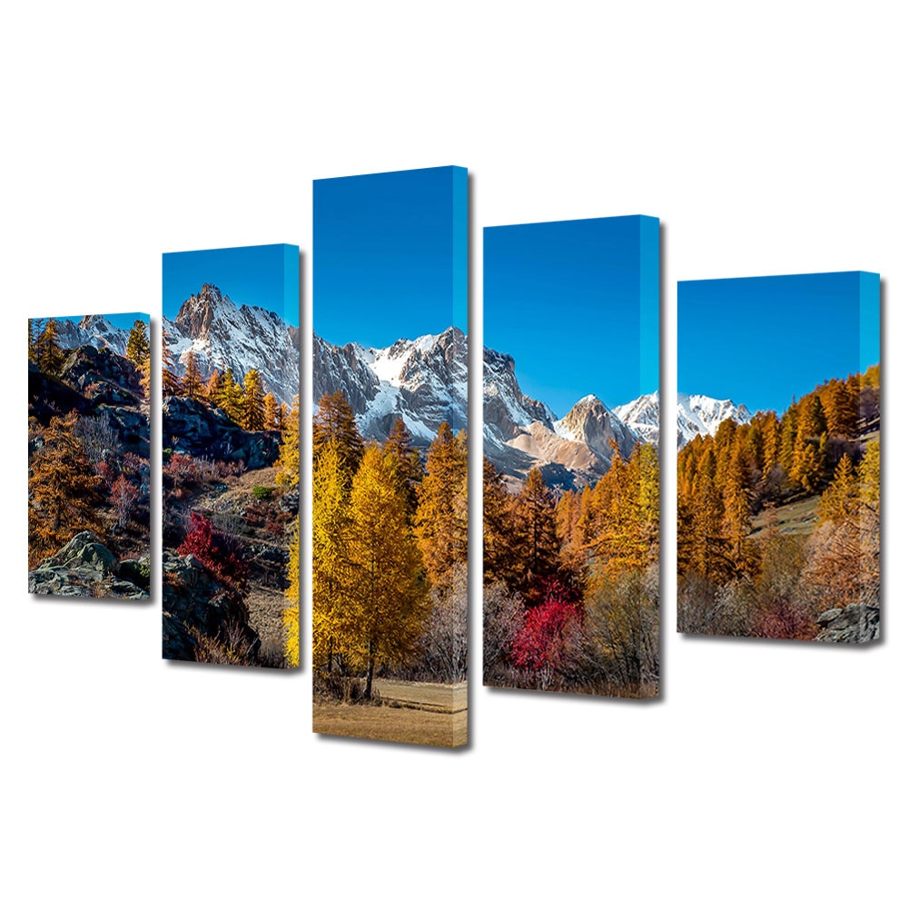 Set Tablouri Multicanvas, ArtDeco, O iarna tomnatica, Panza pe cadru de lemn, Decoratiuni Moderne pentru Casa, 5 piese, 60 x 100 cm