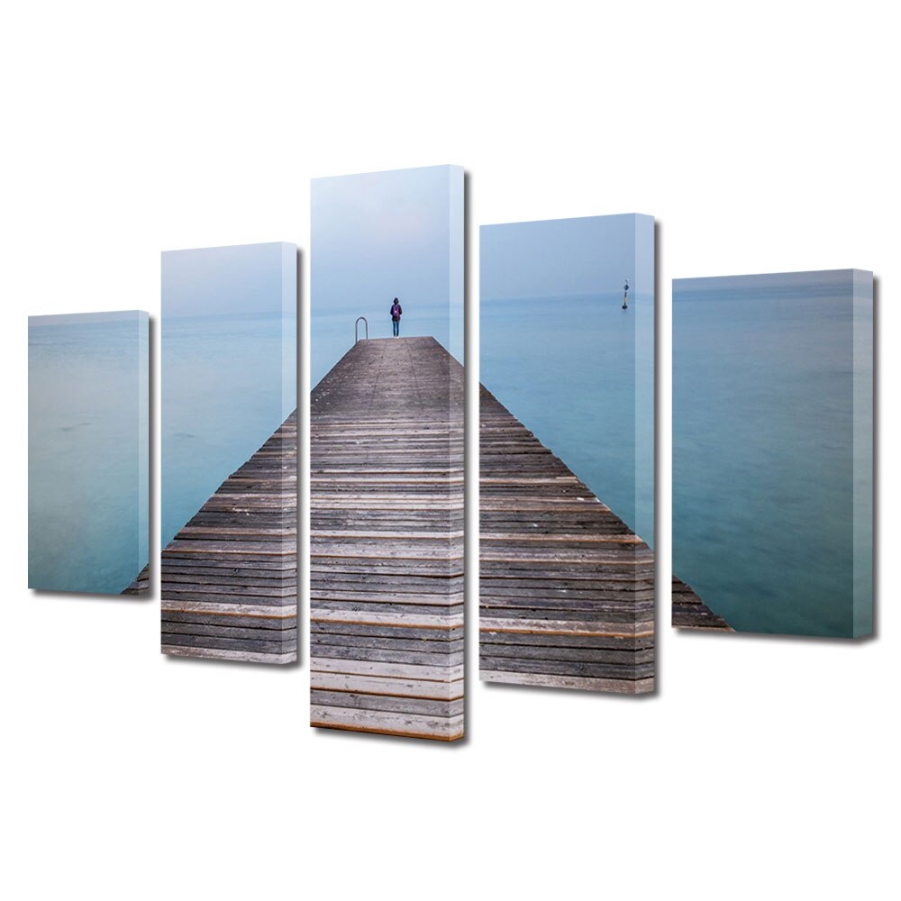 Set Tablouri Multicanvas, ArtDeco, La capatul pontonului, Panza pe cadru de lemn, Decoratiuni Moderne pentru Casa, 5 piese, 70 x 125 cm