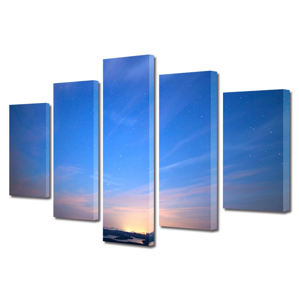 Set Tablouri Multicanvas, ArtDeco, Stele stralucind, Panza pe cadru de lemn, Decoratiuni Moderne pentru Casa, 5 piese, 60 x 100 cm