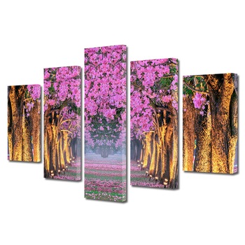 Set Tablouri Multicanvas, ArtDeco, Simetrie de primavara, Panza pe cadru de lemn, Decoratiuni Moderne pentru Casa, 5 piese, 120 x 225 cm Set Tablouri Multicanvas, ArtDeco, Simetrie de primavara, Panza pe cadru de lemn, Decoratiuni Moderne pentru Casa, 5 piese, 120 x 225 cm