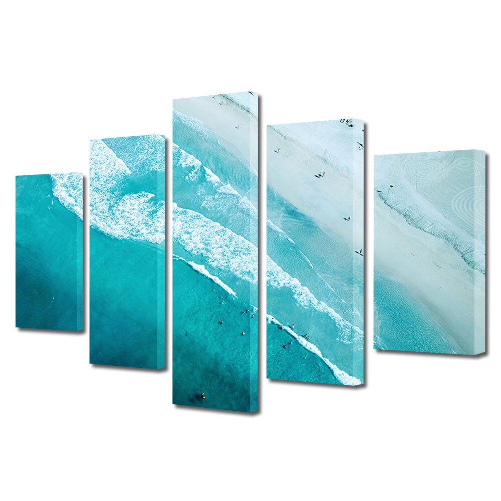 Set Tablouri Multicanvas, ArtDeco, Mare albastra, Panza pe cadru de lemn, Decoratiuni Moderne pentru Casa, 5 piese, 100 x 175 cm