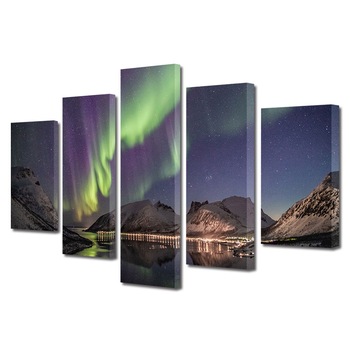 Set Tablouri Multicanvas, ArtDeco, Stralucind in noapte, Panza pe cadru de lemn, Decoratiuni Moderne pentru Casa, 5 piese, 120 x 225 cm Set Tablouri Multicanvas, ArtDeco, Stralucind in noapte, Panza pe cadru de lemn, Decoratiuni Moderne pentru Casa, 5 piese, 120 x 225 cm