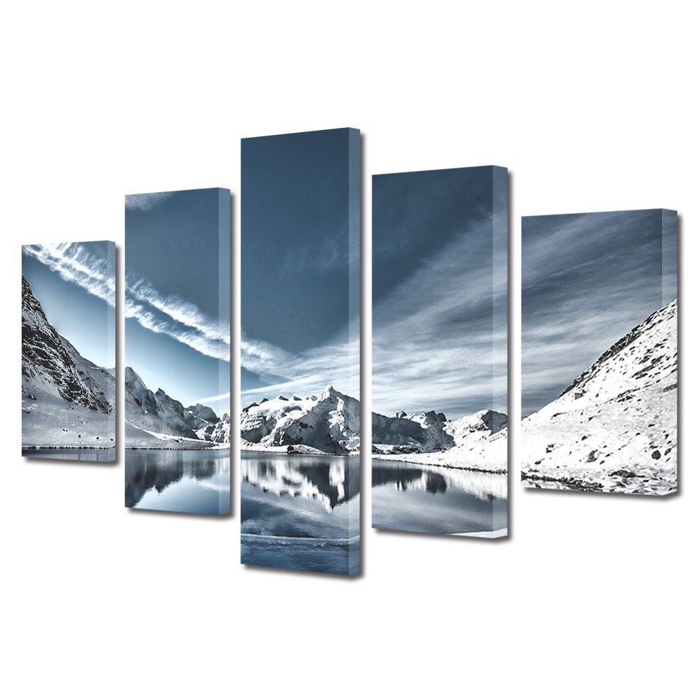 Set Tablouri Multicanvas, ArtDeco, Lac rece, Panza pe cadru de lemn, Decoratiuni Moderne pentru Casa, 5 piese, 70 x 125 cm