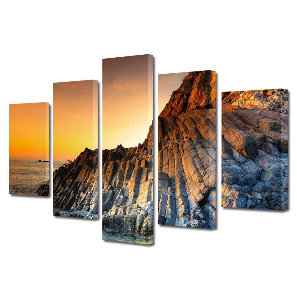 Set Tablouri Multicanvas, ArtDeco, Rasarit dupa stanca, Panza pe cadru de lemn, Decoratiuni Moderne pentru Casa, 5 piese, 70 x 125 cm