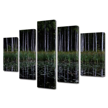 Set Tablouri Multicanvas, ArtDeco, Lacul din inima padurii, Panza pe cadru de lemn, Decoratiuni Moderne pentru Casa, 5 piese, 60 x 100 cm Set Tablouri Multicanvas, ArtDeco, Lacul din inima padurii, Panza pe cadru de lemn, Decoratiuni Moderne pentru Casa, 5 piese, 60 x 100 cm