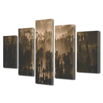 Set Tablouri Multicanvas, ArtDeco, Situete de copaci adunate, Panza pe cadru de lemn, Decoratiuni Moderne pentru Casa, 5 piese, 70 x 125 cm Set Tablouri Multicanvas, ArtDeco, Situete de copaci adunate, Panza pe cadru de lemn, Decoratiuni Moderne pentru Casa, 5 piese, 70 x 125 cm