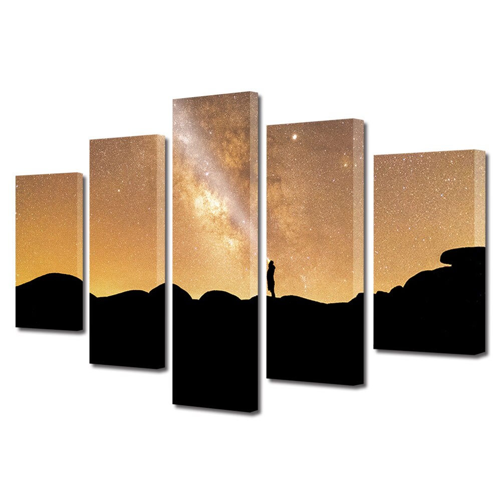 Set Tablouri Multicanvas, ArtDeco, In explorarea necunoscutului, Panza pe cadru de lemn, Decoratiuni Moderne pentru Casa, 5 piese, 110 x 200 cm