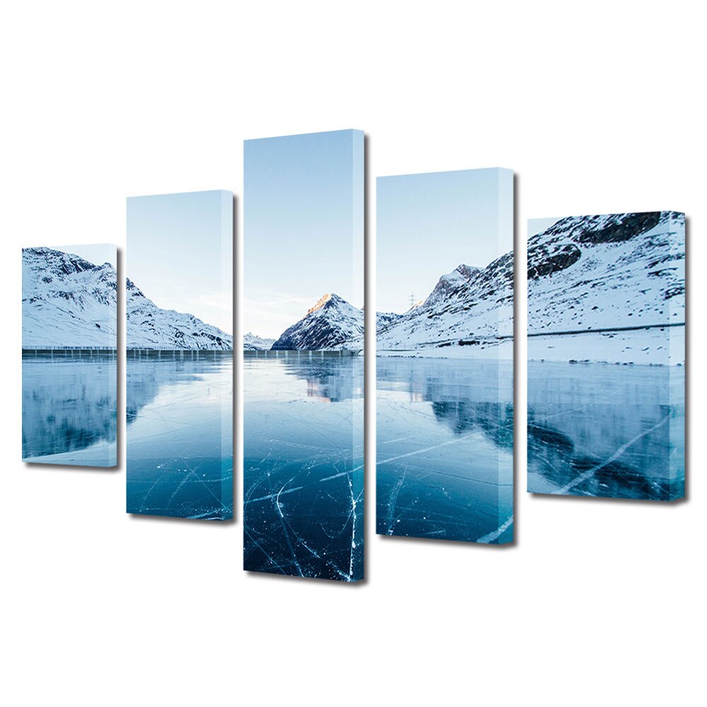 Set Tablouri Multicanvas, ArtDeco, Pe gheata, Panza pe cadru de lemn, Decoratiuni Moderne pentru Casa, 5 piese, 70 x 125 cm