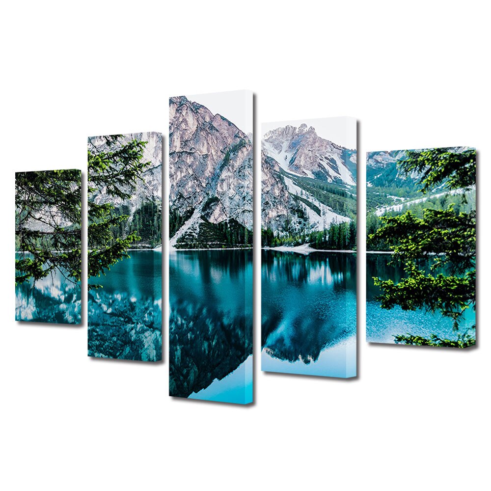 Set Tablouri Multicanvas, ArtDeco, Munte in oglinda, Panza pe cadru de lemn, Decoratiuni Moderne pentru Casa, 5 piese, 80 x 150 cm