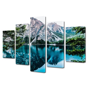 Set Tablouri Multicanvas, ArtDeco, Munte in oglinda, Panza pe cadru de lemn, Decoratiuni Moderne pentru Casa, 5 piese, 60 x 100 cm Set Tablouri Multicanvas, ArtDeco, Munte in oglinda, Panza pe cadru de lemn, Decoratiuni Moderne pentru Casa, 5 piese, 60 x 100 cm