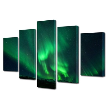 Set Tablouri Multicanvas, ArtDeco, Verde in noapte, Panza pe cadru de lemn, Decoratiuni Moderne pentru Casa, 5 piese, 110 x 200 cm Set Tablouri Multicanvas, ArtDeco, Verde in noapte, Panza pe cadru de lemn, Decoratiuni Moderne pentru Casa, 5 piese, 110 x 200 cm