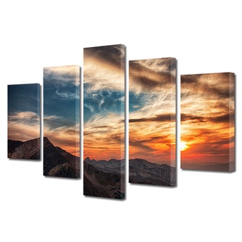 Set Tablouri Multicanvas, ArtDeco, Rasarit montan, Panza pe cadru de lemn, Decoratiuni Moderne pentru Casa, 5 piese, 60 x 100 cm Set Tablouri Multicanvas, ArtDeco, Rasarit montan, Panza pe cadru de lemn, Decoratiuni Moderne pentru Casa, 5 piese, 60 x 100 cm