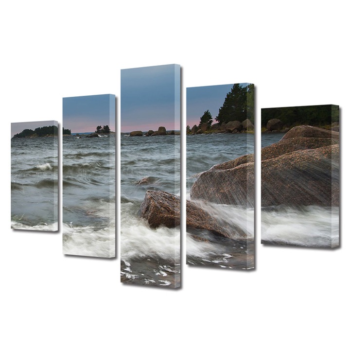 Set Tablouri Multicanvas, ArtDeco, Ape rapide, Panza pe cadru de lemn, Decoratiuni Moderne pentru Casa, 5 piese, 70 x 125 cm