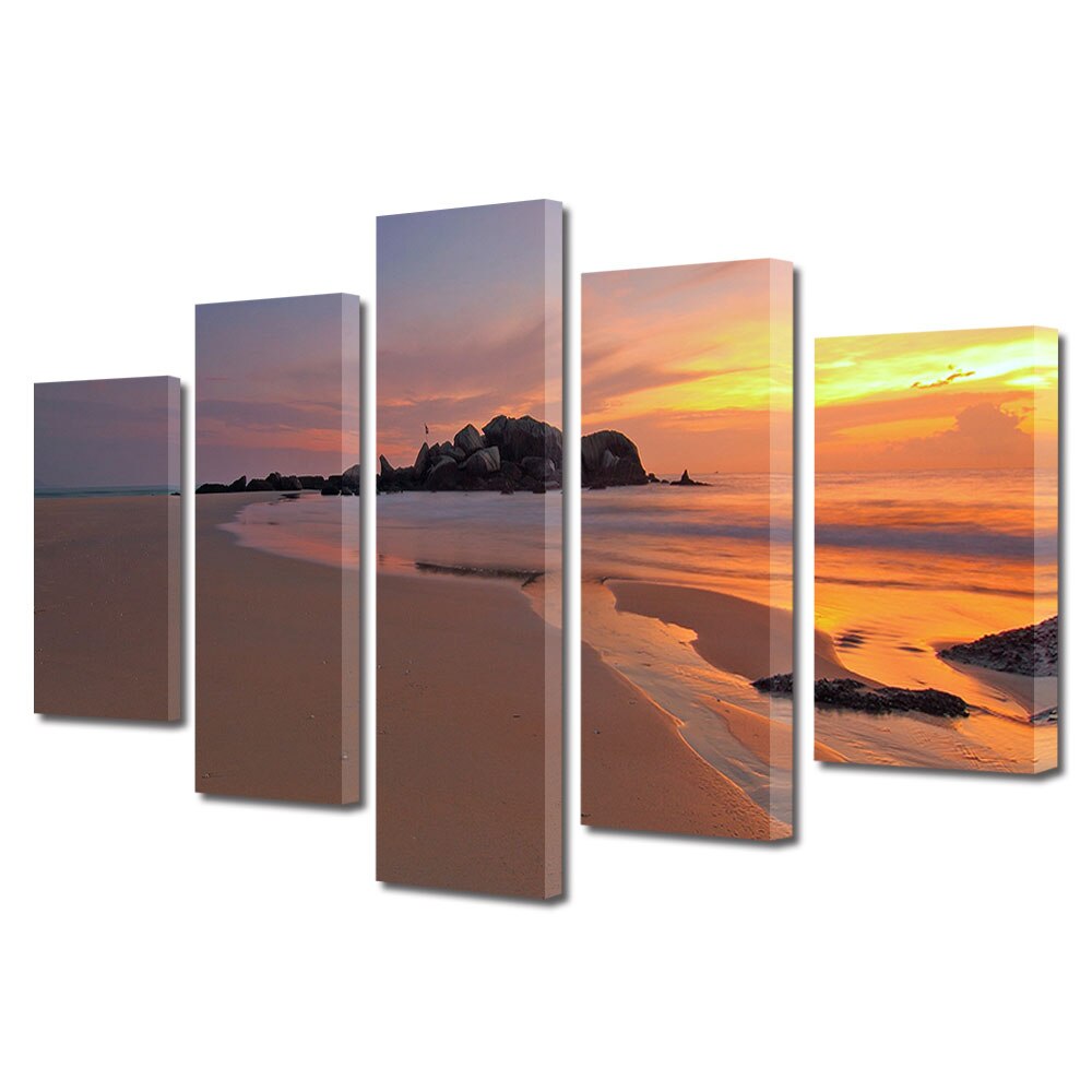 Set Tablouri Multicanvas, ArtDeco, Mare de foc, Panza pe cadru de lemn, Decoratiuni Moderne pentru Casa, 5 piese, 60 x 100 cm