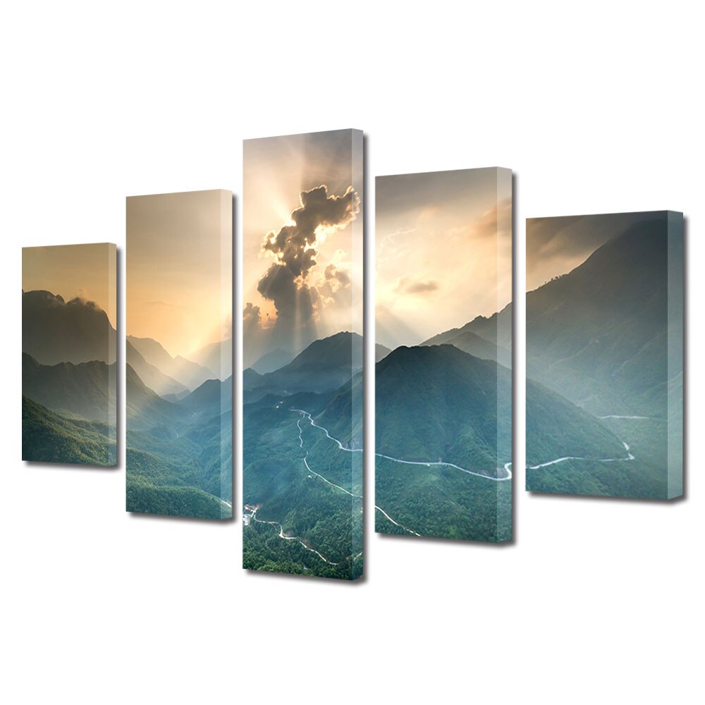 Set Tablouri Multicanvas, ArtDeco, Raze patrunzatoare, Panza pe cadru de lemn, Decoratiuni Moderne pentru Casa, 5 piese, 60 x 100 cm