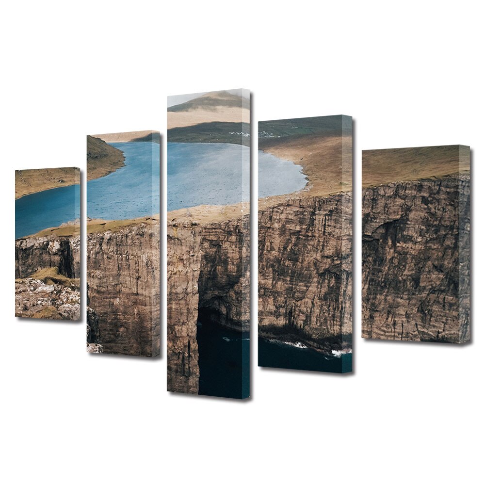 Set Tablouri Multicanvas, ArtDeco, Canion langa apa, Panza pe cadru de lemn, Decoratiuni Moderne pentru Casa, 5 piese, 60 x 100 cm