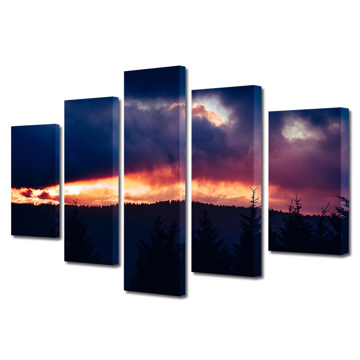 Set Tablouri Multicanvas, ArtDeco, Cer inflacarat, Panza pe cadru de lemn, Decoratiuni Moderne pentru Casa, 5 piese, 70 x 125 cm
