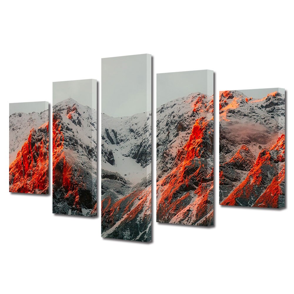 Set Tablouri Multicanvas, ArtDeco, Stanci in lumina de foc, Panza pe cadru de lemn, Decoratiuni Moderne pentru Casa, 5 piese, 110 x 200 cm