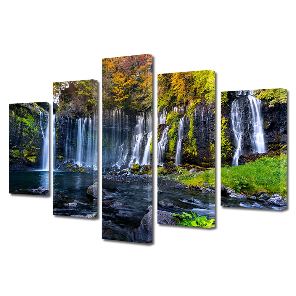 Set Tablouri Multicanvas, ArtDeco, Cascade de poveste, Panza pe cadru de lemn, Decoratiuni Moderne pentru Casa, 5 piese, 60 x 100 cm