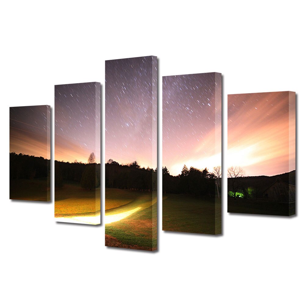 Set Tablouri Multicanvas, ArtDeco, Stele blurate, Panza pe cadru de lemn, Decoratiuni Moderne pentru Casa, 5 piese, 60 x 100 cm