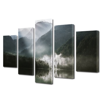 Set Tablouri Multicanvas, ArtDeco, Razele soarelui patrund in ceata, Panza pe cadru de lemn, Decoratiuni Moderne pentru Casa, 5 piese, 110 x 200 cm Set Tablouri Multicanvas, ArtDeco, Razele soarelui patrund in ceata, Panza pe cadru de lemn, Decoratiuni Moderne pentru Casa, 5 piese, 110 x 200 cm