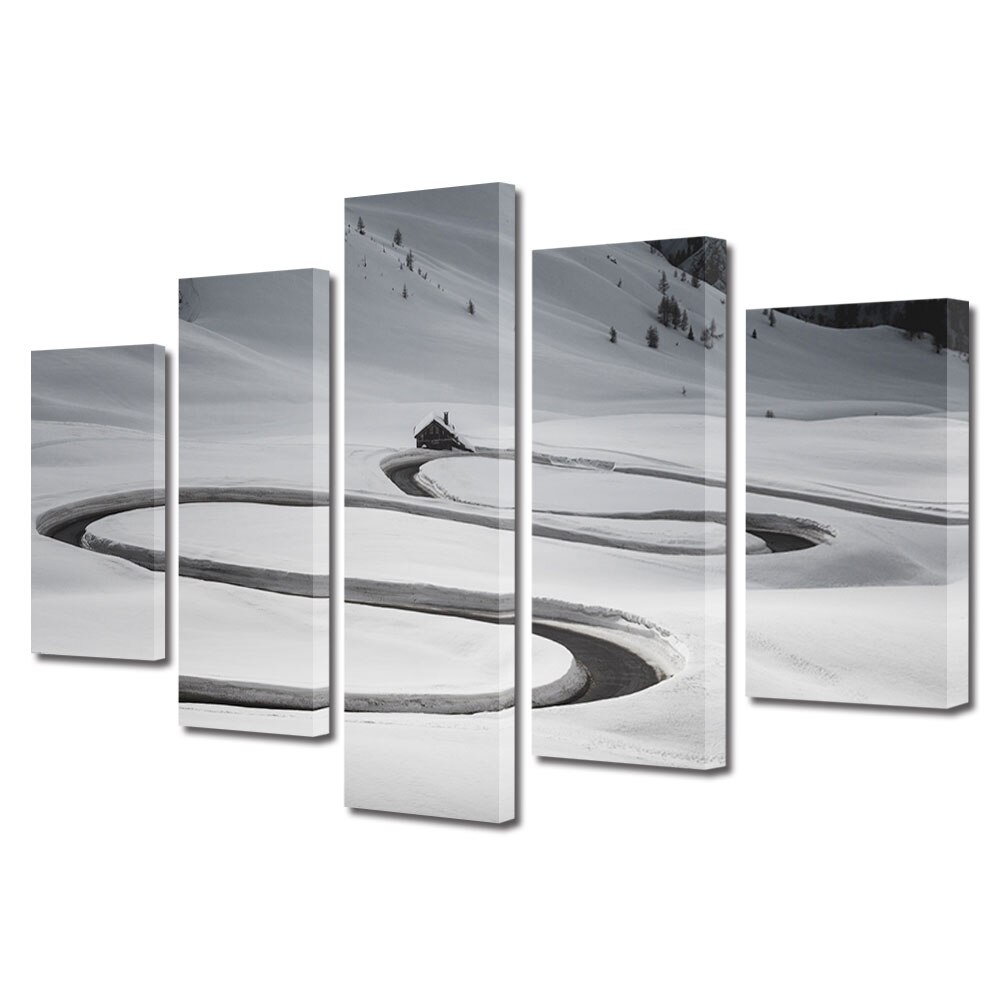 Set Tablouri Multicanvas, ArtDeco, Spre cabana singuratica, Panza pe cadru de lemn, Decoratiuni Moderne pentru Casa, 5 piese, 60 x 100 cm