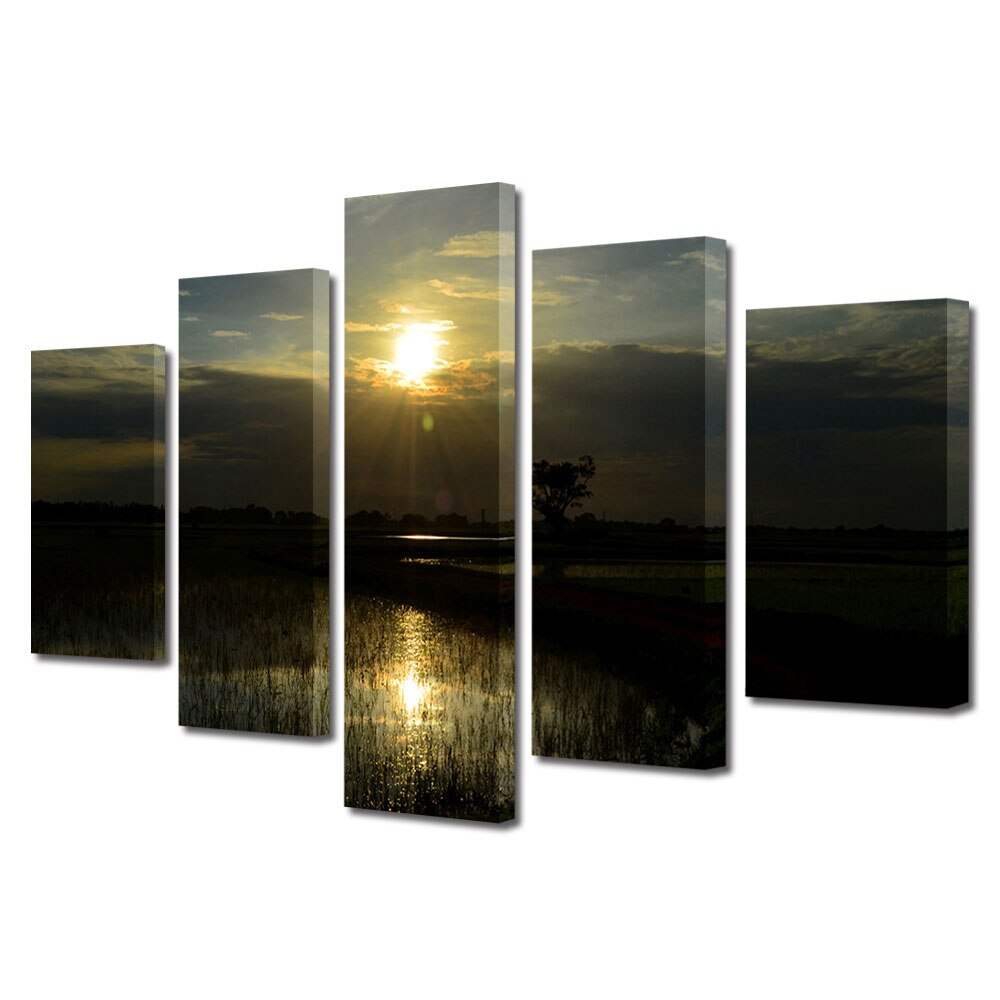 Set Tablouri Multicanvas, ArtDeco, Stralucind in intuneric, Panza pe cadru de lemn, Decoratiuni Moderne pentru Casa, 5 piese, 100 x 175 cm