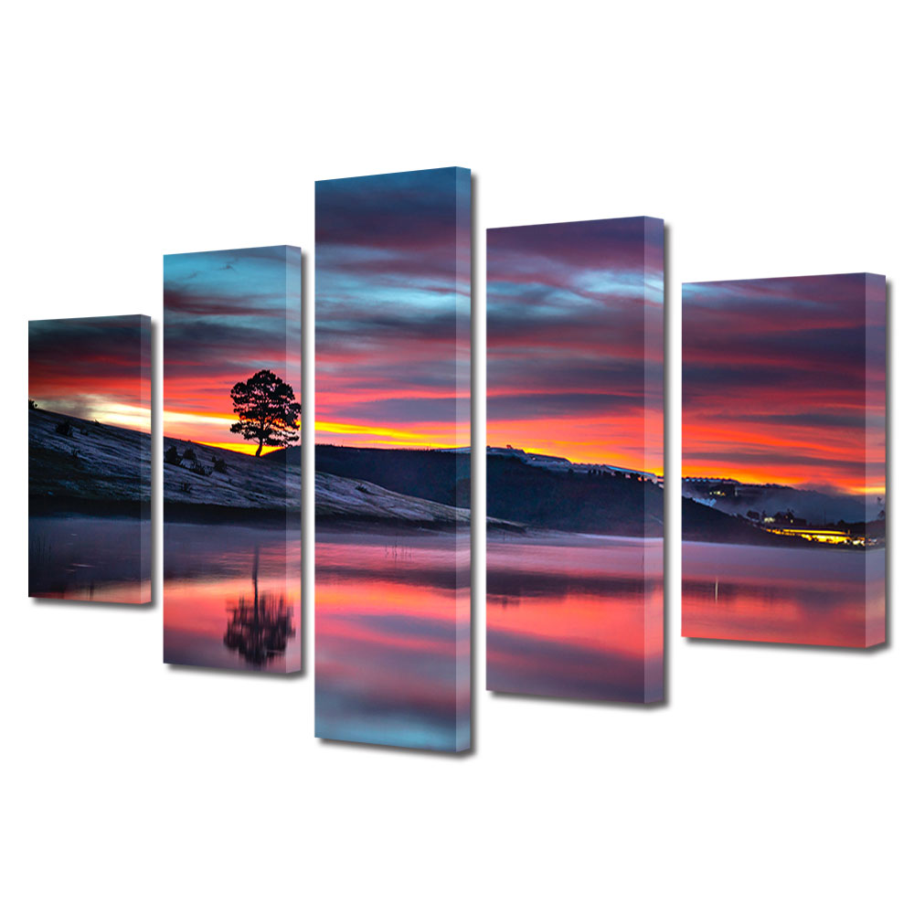 Set Tablouri Multicanvas, ArtDeco, O seara linistita, Panza pe cadru de lemn, Decoratiuni Moderne pentru Casa, 5 piese, 80 x 150 cm