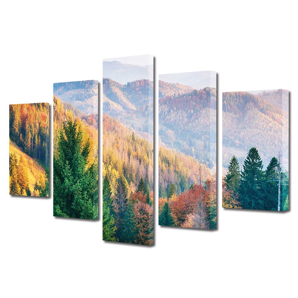 Set Tablouri Multicanvas, ArtDeco, Padure la inaltime, Panza pe cadru de lemn, Decoratiuni Moderne pentru Casa, 5 piese, 70 x 125 cm