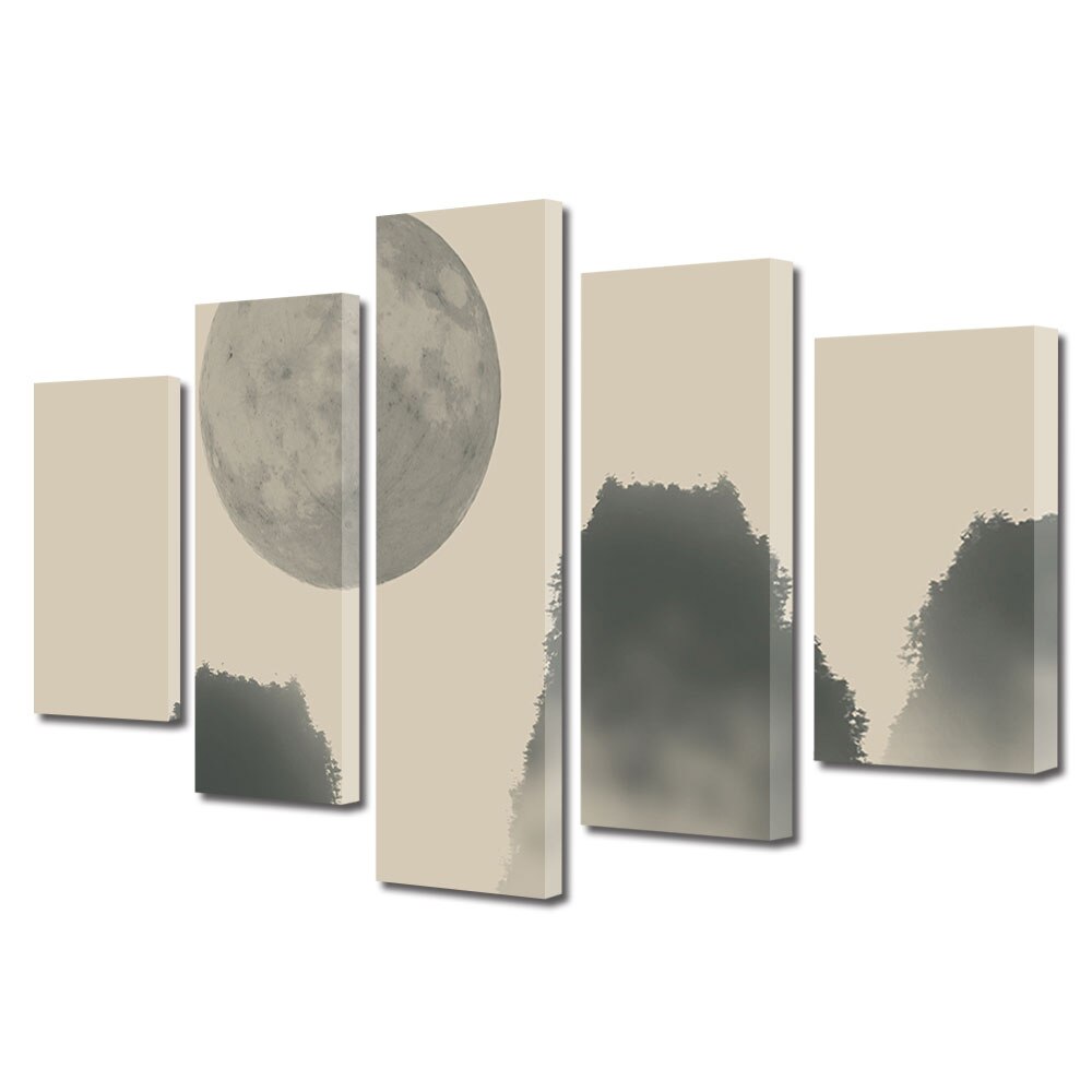 Set Tablouri Multicanvas, ArtDeco, Luna pe zi, Panza pe cadru de lemn, Decoratiuni Moderne pentru Casa, 5 piese, 70 x 125 cm