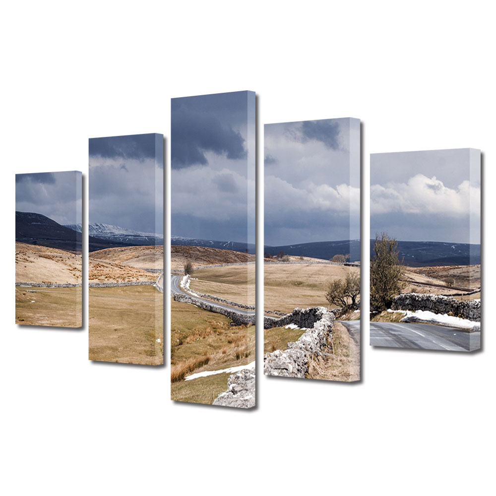 Set Tablouri Multicanvas, ArtDeco, Drum peste podis, Panza pe cadru de lemn, Decoratiuni Moderne pentru Casa, 5 piese, 60 x 100 cm