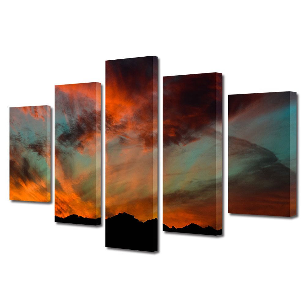 Set Tablouri Multicanvas, ArtDeco, Cer cu aspect de foc, Panza pe cadru de lemn, Decoratiuni Moderne pentru Casa, 5 piese, 60 x 100 cm