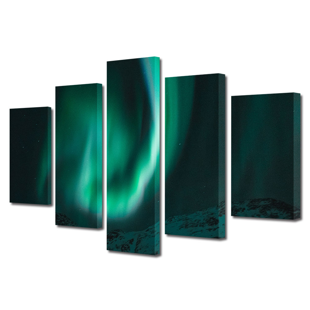 Set Tablouri Multicanvas, ArtDeco, Verde mistic, Panza pe cadru de lemn, Decoratiuni Moderne pentru Casa, 5 piese, 60 x 100 cm