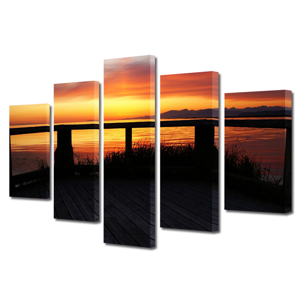 Set Tablouri Multicanvas, ArtDeco, Oranj de foc in larg, Panza pe cadru de lemn, Decoratiuni Moderne pentru Casa, 5 piese, 120 x 225 cm