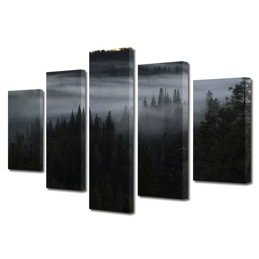 Set Tablouri Multicanvas, ArtDeco, Ceata in padurea intunecata, Panza pe cadru de lemn, Decoratiuni Moderne pentru Casa, 5 piese, 120 x 225 cm