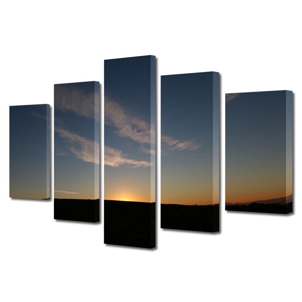 Set Tablouri Multicanvas, ArtDeco, Soare rasarind dupa deal, Panza pe cadru de lemn, Decoratiuni Moderne pentru Casa, 5 piese, 60 x 100 cm