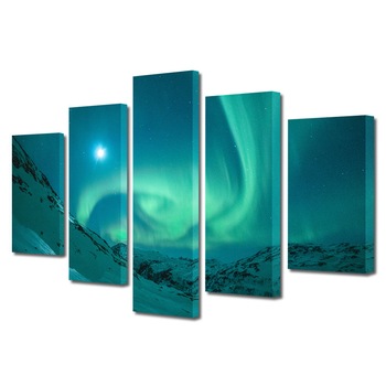 Set Tablouri Multicanvas, ArtDeco, Aurora boreala la munte, Panza pe cadru de lemn, Decoratiuni Moderne pentru Casa, 5 piese, 60 x 100 cm Set Tablouri Multicanvas, ArtDeco, Aurora boreala la munte, Panza pe cadru de lemn, Decoratiuni Moderne pentru Casa, 5 piese, 60 x 100 cm