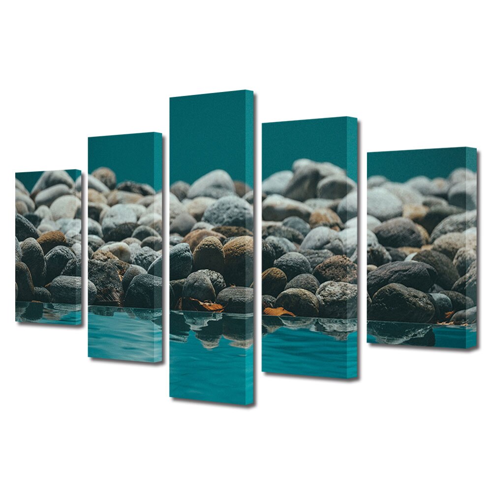 Set Tablouri Multicanvas, ArtDeco, Apa reflectand pietrele, Panza pe cadru de lemn, Decoratiuni Moderne pentru Casa, 5 piese, 100 x 175 cm