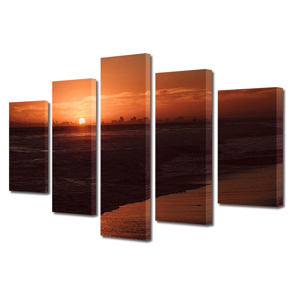 Set Tablouri Multicanvas, ArtDeco, Rasarit, Panza pe cadru de lemn, Decoratiuni Moderne pentru Casa, 5 piese, 60 x 100 cm