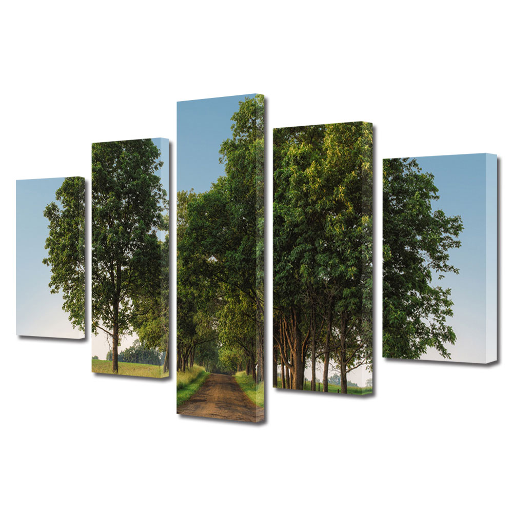 Set Tablouri Multicanvas, ArtDeco, Insiruire de copaci in toiul zilei, Panza pe cadru de lemn, Decoratiuni Moderne pentru Casa, 5 piese, 110 x 200 cm