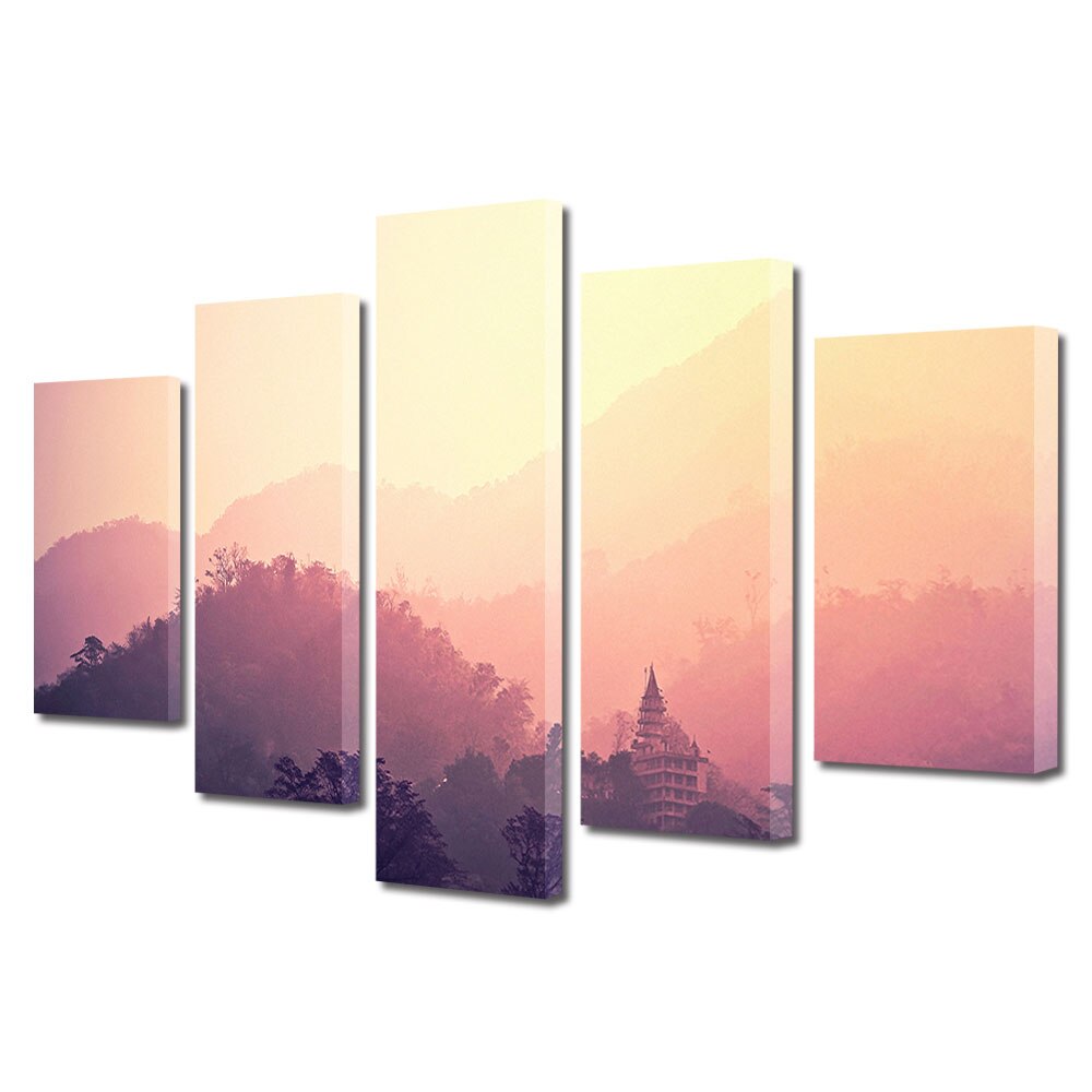 Set Tablouri Multicanvas, ArtDeco, Dealuri fumurii, Panza pe cadru de lemn, Decoratiuni Moderne pentru Casa, 5 piese, 60 x 100 cm