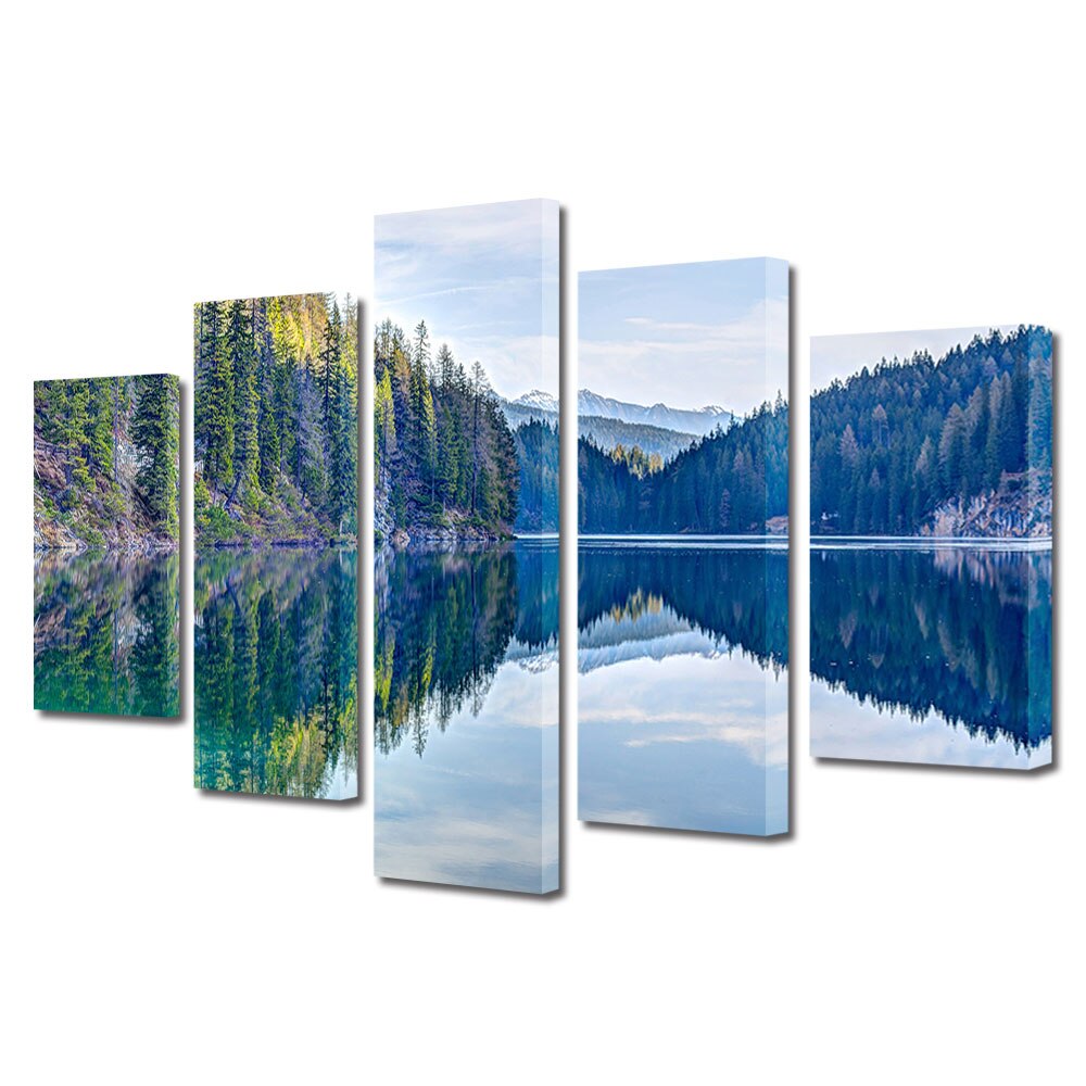 Set Tablouri Multicanvas, ArtDeco, Reflexia naturii, Panza pe cadru de lemn, Decoratiuni Moderne pentru Casa, 5 piese, 80 x 150 cm