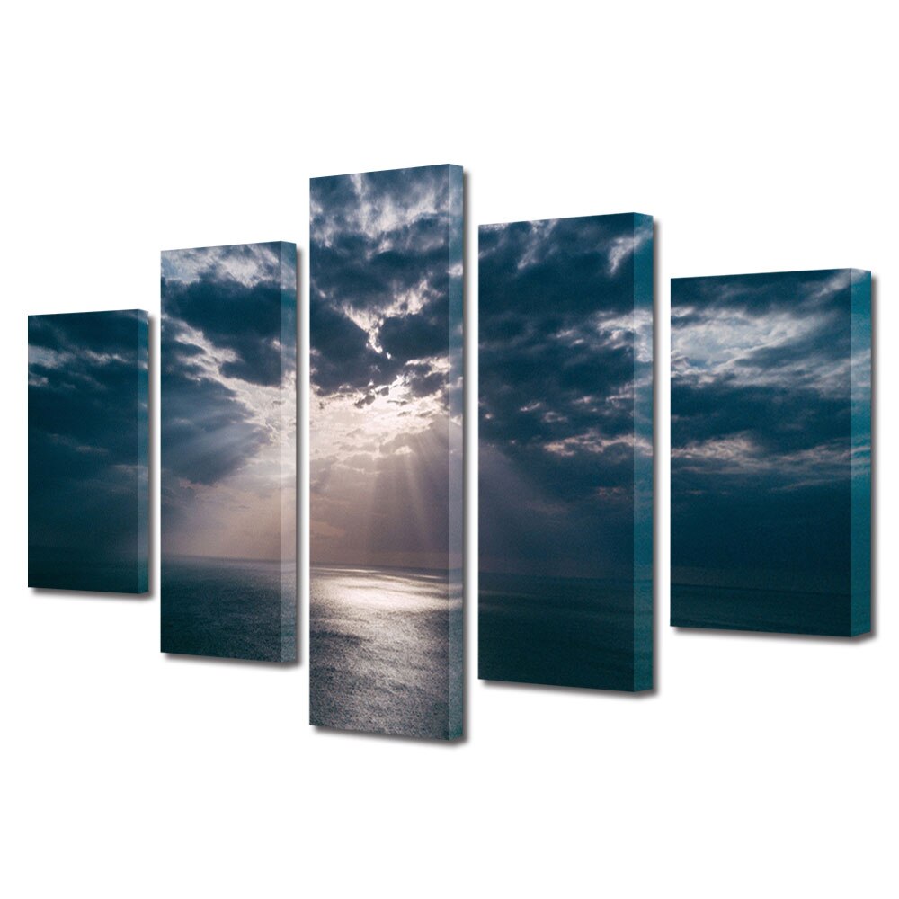 Set Tablouri Multicanvas, ArtDeco, Soare printre norii furtunosi, Panza pe cadru de lemn, Decoratiuni Moderne pentru Casa, 5 piese, 110 x 200 cm