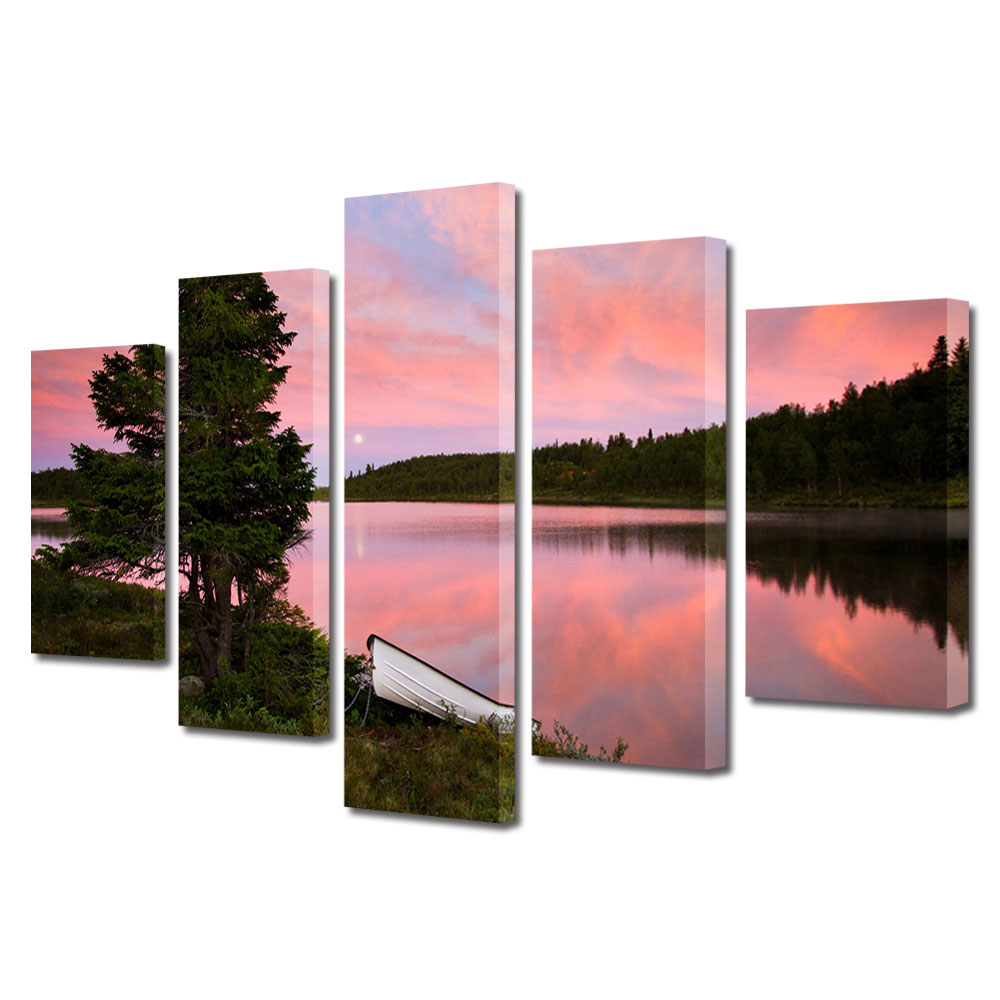 Set Tablouri Multicanvas, ArtDeco, Mal umbrit si cer luminos, Panza pe cadru de lemn, Decoratiuni Moderne pentru Casa, 5 piese, 110 x 200 cm