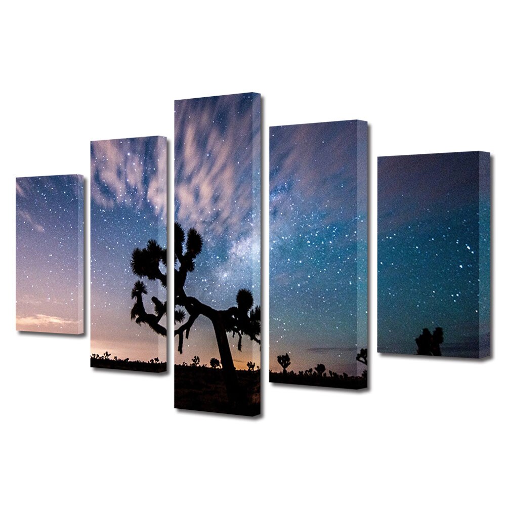 Set Tablouri Multicanvas, ArtDeco, Umbre sub cerul instelat, Panza pe cadru de lemn, Decoratiuni Moderne pentru Casa, 5 piese, 110 x 200 cm