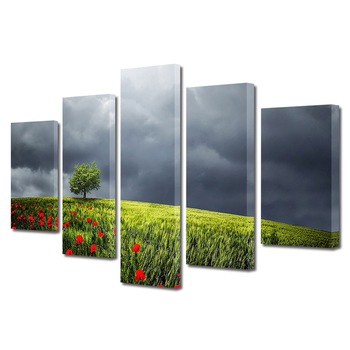 Set Tablouri Multicanvas, ArtDeco, Maci pe deal inainte de furtuna, Panza pe cadru de lemn, Decoratiuni Moderne pentru Casa, 5 piese, 100 x 175 cm Set Tablouri Multicanvas, ArtDeco, Maci pe deal inainte de furtuna, Panza pe cadru de lemn, Decoratiuni Moderne pentru Casa, 5 piese, 100 x 175 cm