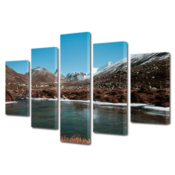 Set Tablouri Multicanvas, ArtDeco, Lac dezghetat, Panza pe cadru de lemn, Decoratiuni Moderne pentru Casa, 5 piese, 60 x 100 cm Set Tablouri Multicanvas, ArtDeco, Lac dezghetat, Panza pe cadru de lemn, Decoratiuni Moderne pentru Casa, 5 piese, 60 x 100 cm