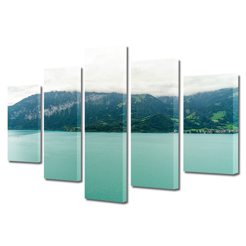 Set Tablouri Multicanvas, ArtDeco, Turcoaz, Panza pe cadru de lemn, Decoratiuni Moderne pentru Casa, 5 piese, 60 x 100 cm