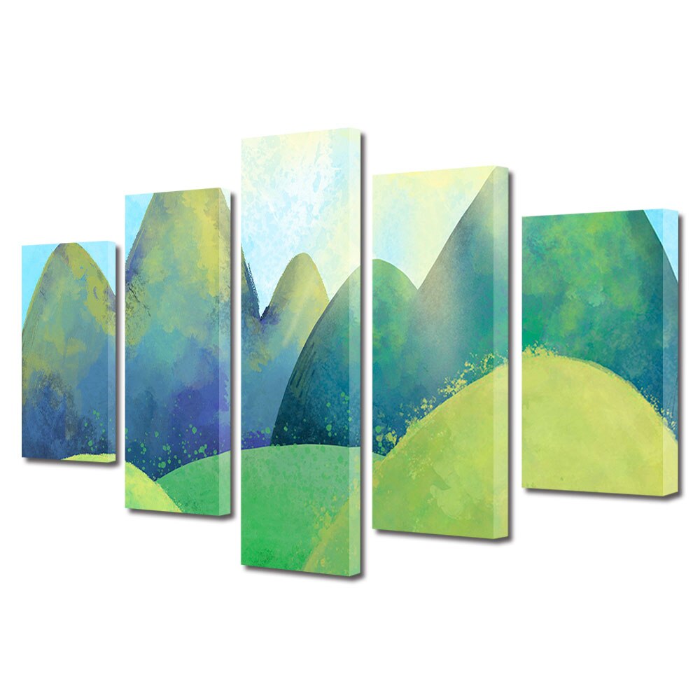 Set Tablouri Multicanvas, ArtDeco, Natura verde pictata, Panza pe cadru de lemn, Decoratiuni Moderne pentru Casa, 5 piese, 60 x 100 cm