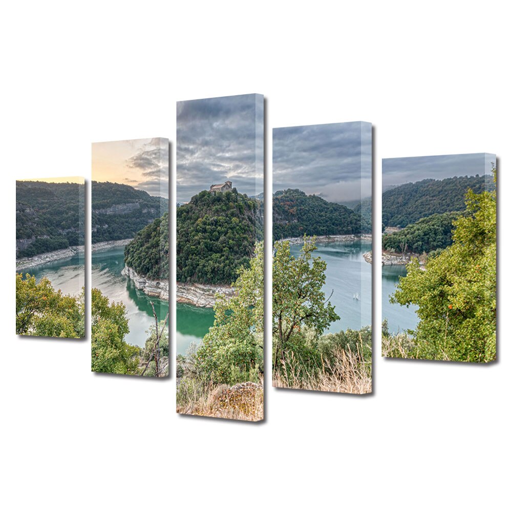 Set Tablouri Multicanvas, ArtDeco, Linistea naturii, Panza pe cadru de lemn, Decoratiuni Moderne pentru Casa, 5 piese, 70 x 125 cm